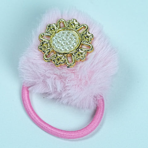 Soft Fur Hair Tie with Pearl and Gold Accents