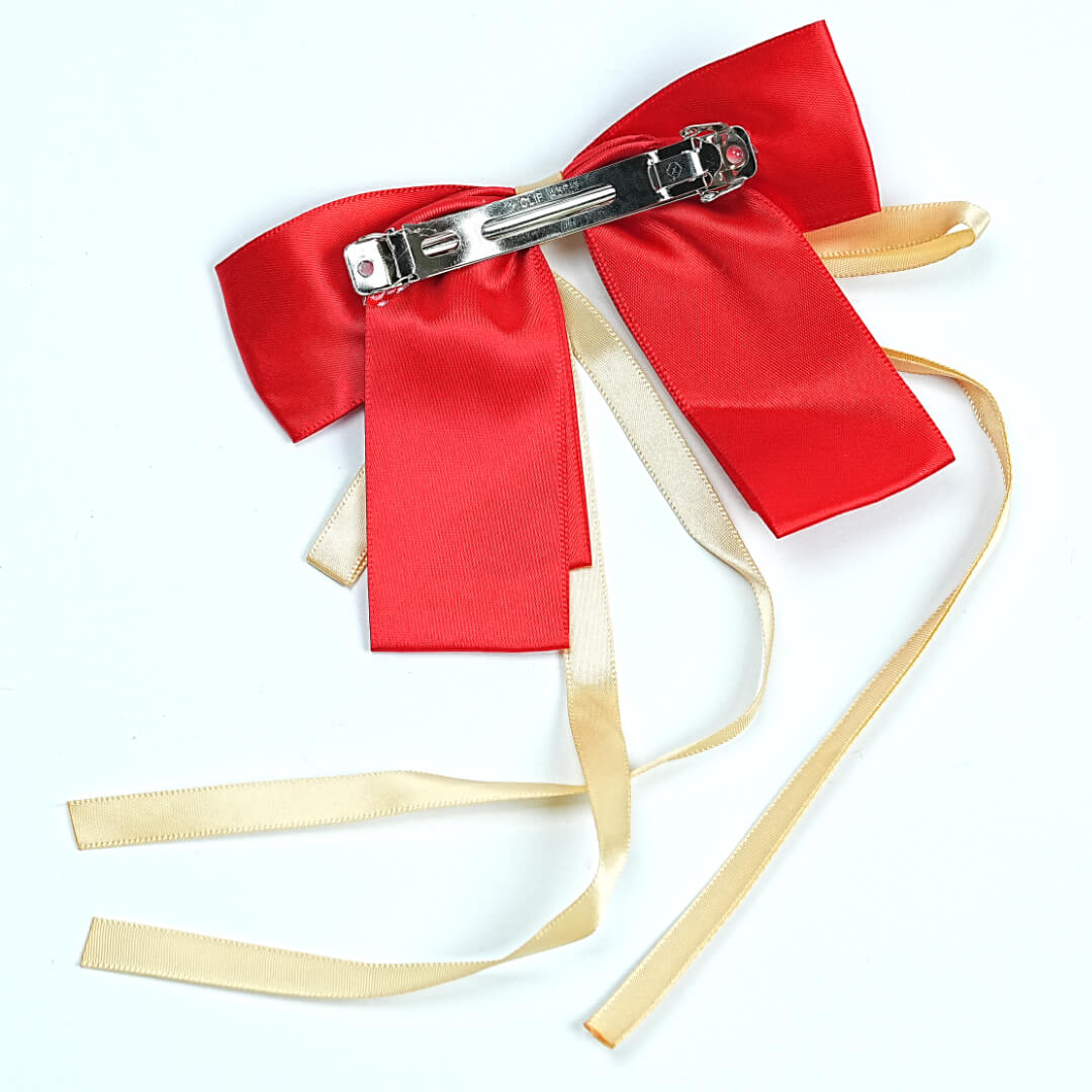 Elegant Red Bow Hair Clip with Tails