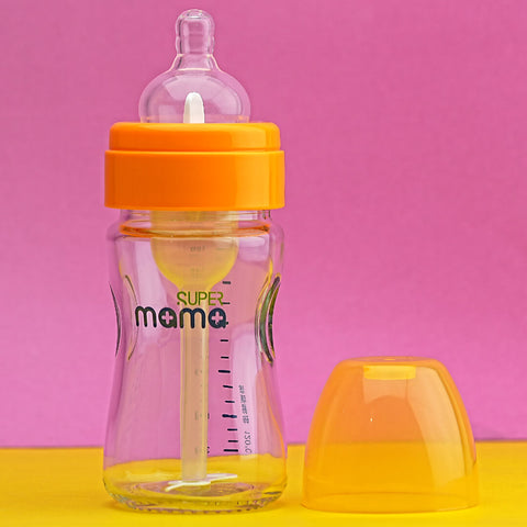 SUPER Mama Glass Baby Bottle with Anti-Colic Nipple, 160ml