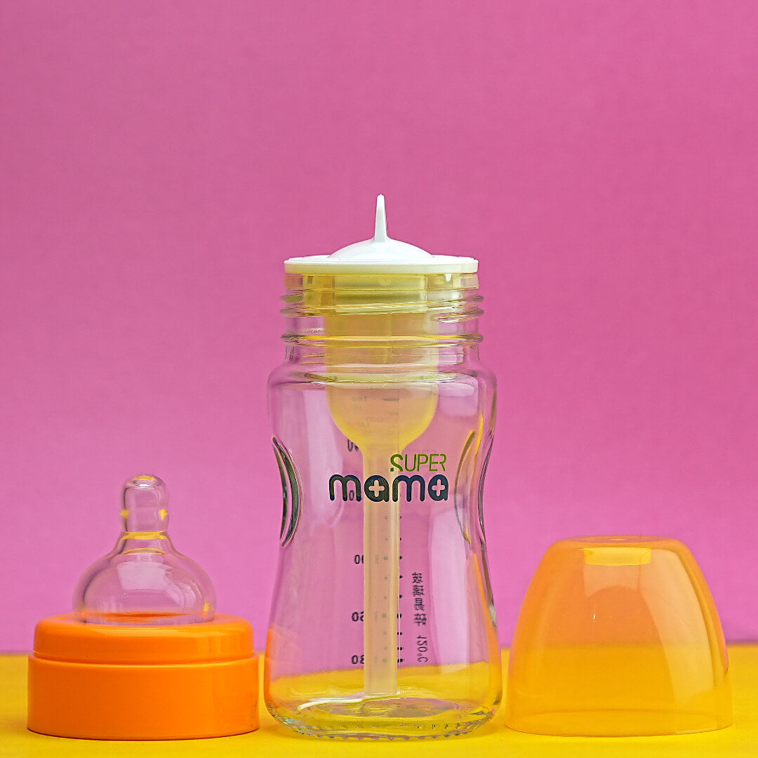 SUPER Mama Glass Baby Bottle with Anti-Colic Nipple, 160ml