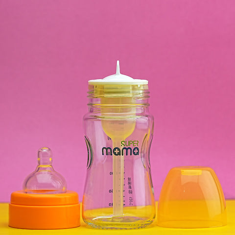 SUPER Mama Glass Baby Bottle with Anti-Colic Nipple, 160ml